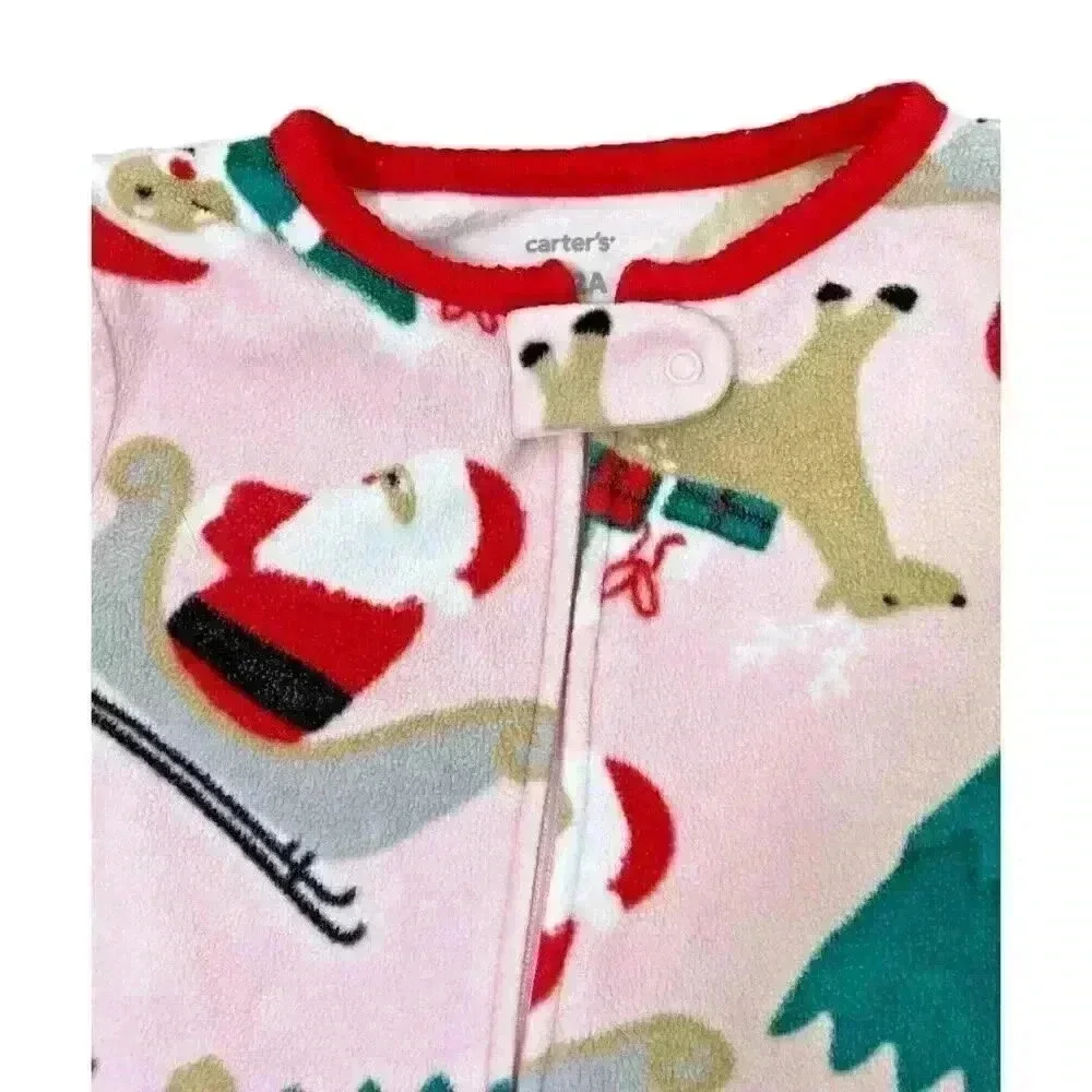 Carter's Girl's Pink Footed Christmas Pajama's SIZE-2T/24 MONTHS